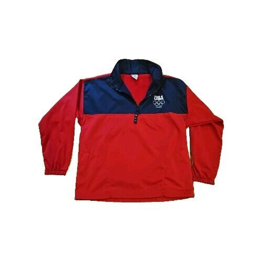 2012 London Olympics USA 1/4 Zip Pullover Sweatshirt Jacket Red & Blue Large